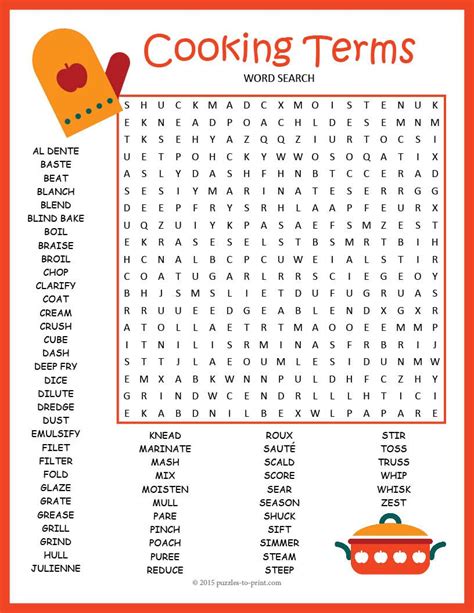 Cooking Word Search Printable